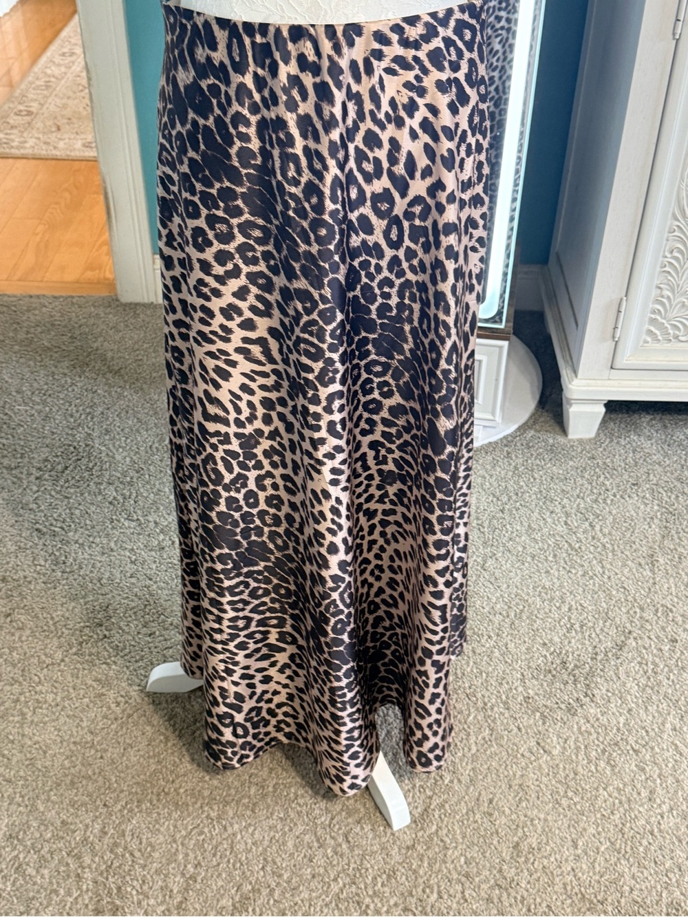 Leopard Print Satin Maxi Skirt Size Large | Silky Slip Skirt | Worn Once